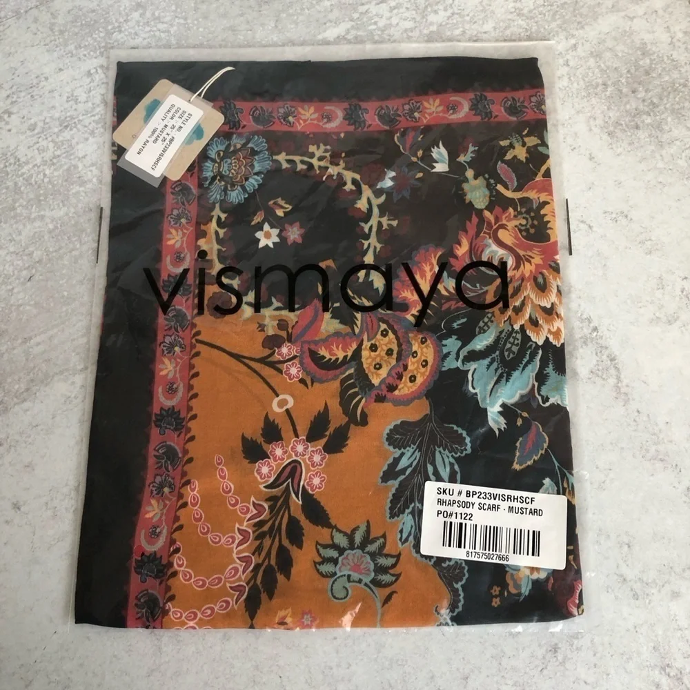 Vismaya Rhapsody Floral Scarf Mustard Bohemian Square